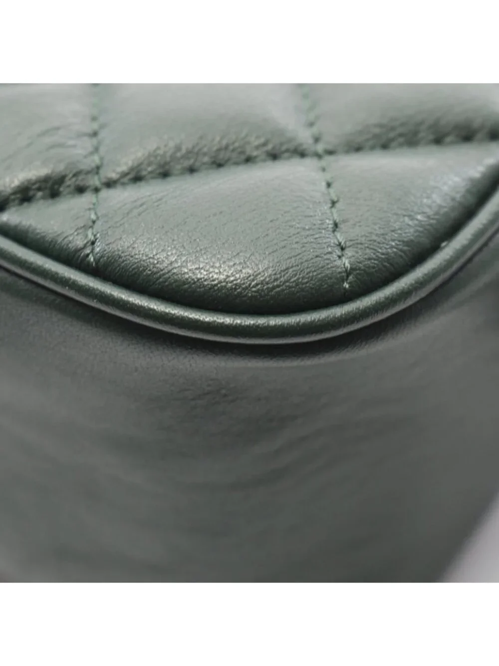 Chanel Shoulder Bag Quilted Top Handle 2-Way Dark Green Leather Chain